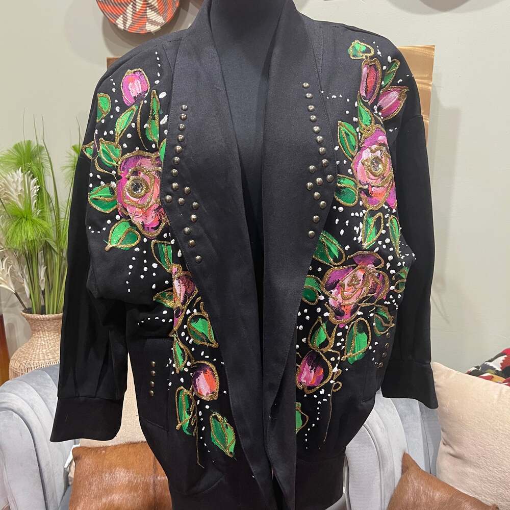 Vintage black denim bling jacket